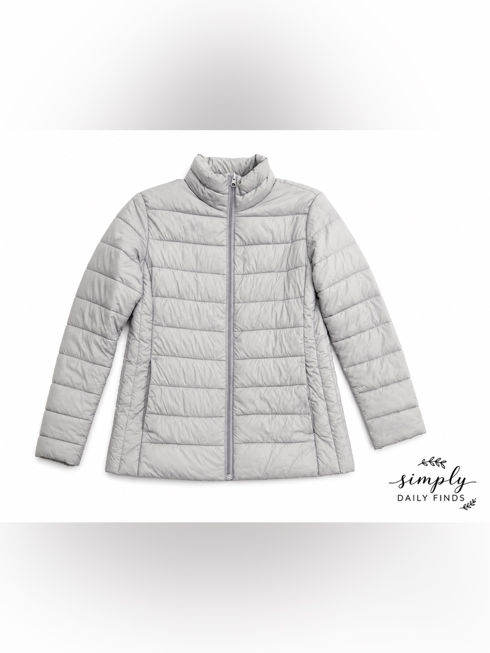 A.N.A Women’s Small Gray Lightweight Puffer Jacket Quilted Full Zip Coat